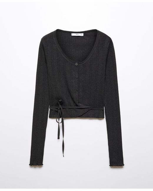 Mango Black Knit Button T-shirt
