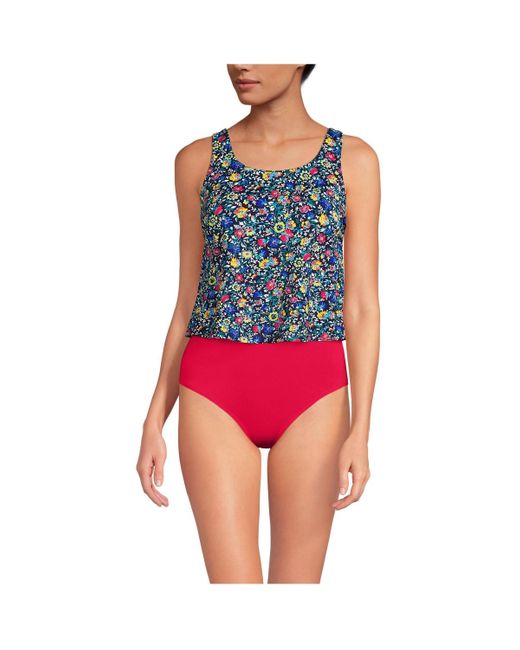 Lands' End Red Chlorine Resistant One Piece Scoop Neck Fauxkini Swimsuit