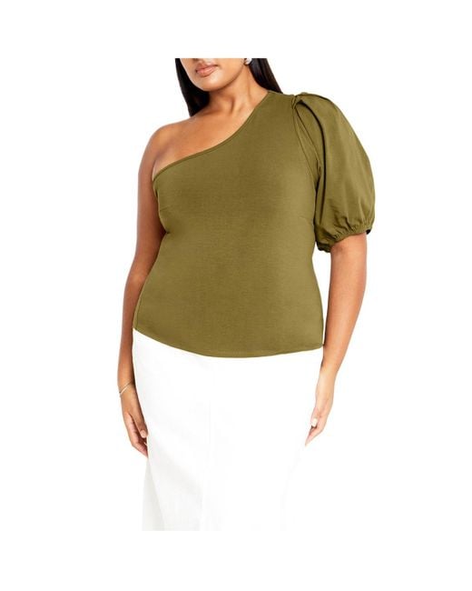 City Chic Green Muse One Shoulder Top