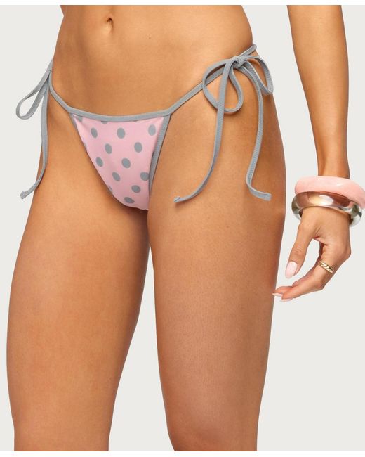 Edikted White Tora Reversible Polka Dot String Bikini Bottom
