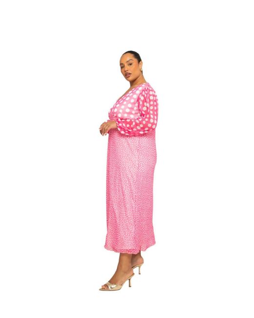 FASHION-SZN CURVE Pink Vibrant Polka Dot Mesh Midi Dress