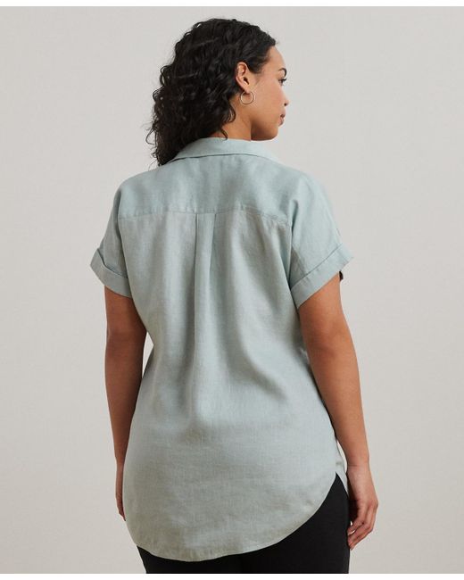 Ralph Lauren Gray Plus Size Linen Dolman Sleeve Top