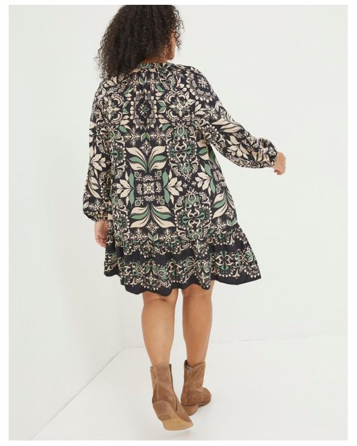 FatFace Gray Plus Size Amy Mosaic Leaf Tunic Dress
