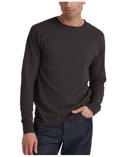 Hanes Black Garment Dyed Long Sleeve Cotton T-shirt