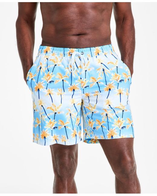 Club Room Blue Aqua Palm Tree Drawstring 7" Swim Trunks for men