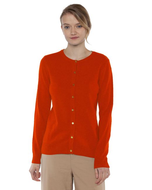 Jennie Liu Red 100% Cashmere Button Front Long Sleeve Crewneck Cardigan Sweater