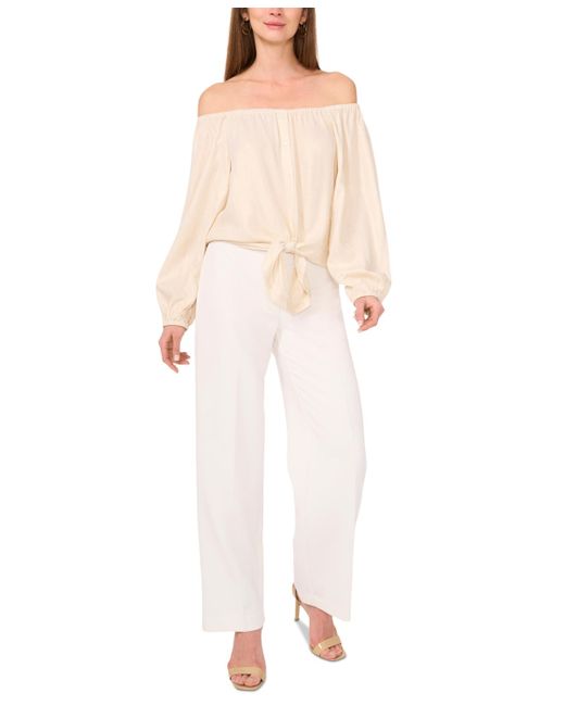 Vince Camuto Natural Off-the-shoulder Tie-hem Button-front Top