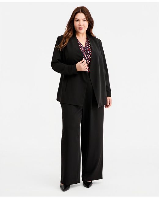 Anne Klein Black Plus Size Collarless Open-front Jacket