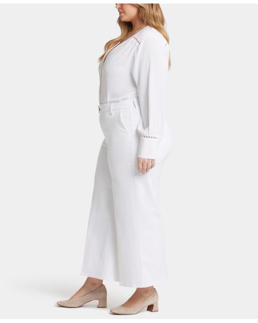 NYDJ White Plus Size Mona Wide Leg Trouser Ankle Jeans