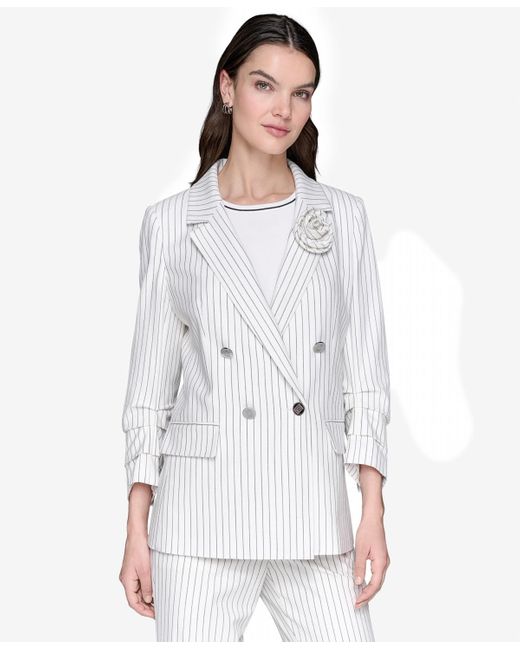 Karl Lagerfeld White Kalr Lagerfeld Paris Striped Double-breasted Jacket