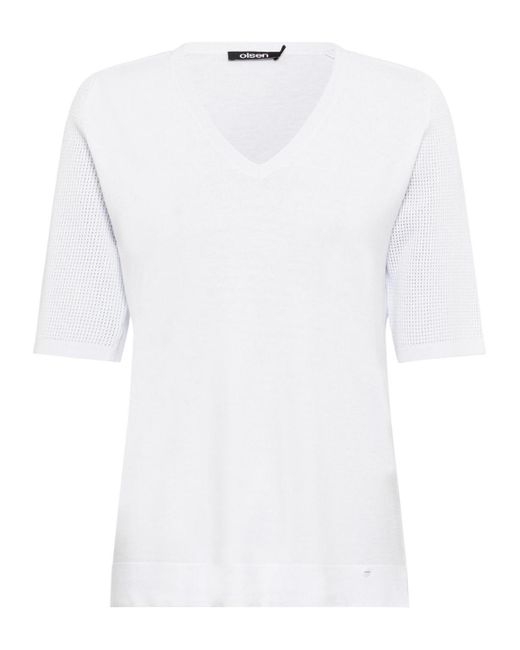 Olsen White 3/4 Sleeve Basic V-neck T-shirt