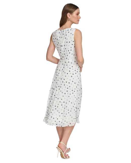 DKNY White Dot-print Sleeveless Midi Dress