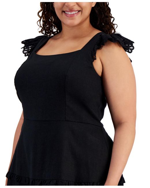 Anne Klein Black Plus Size Ruffle-trimmed Tiered Midi Dress