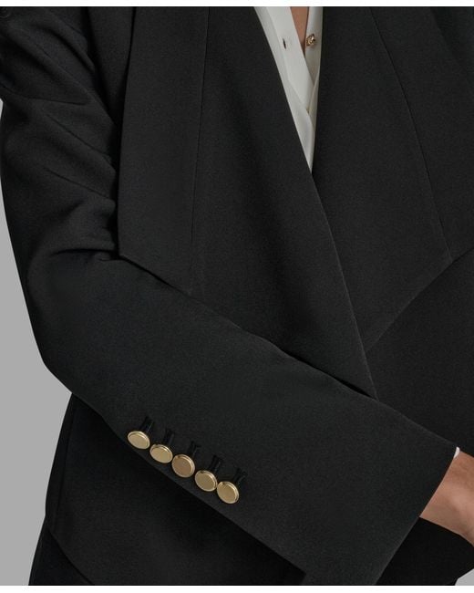 BCBGMAXAZRIA Black Padded Shoulder Open Front Jacket