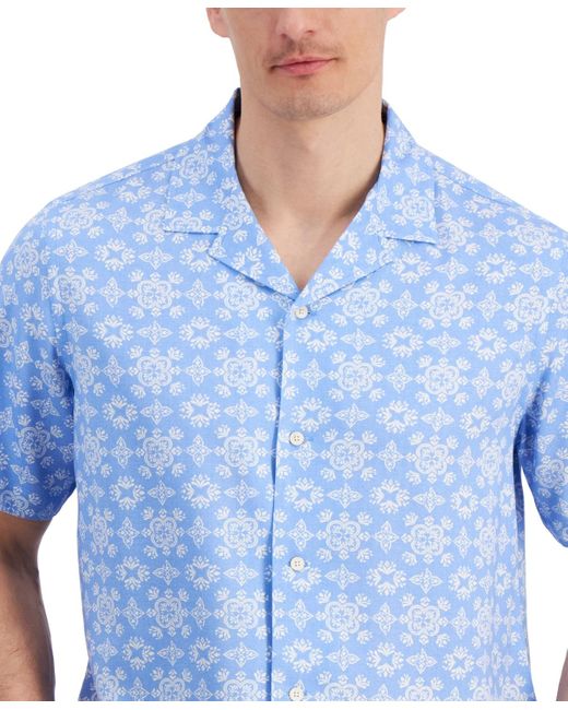 Club Room Blue Colette Medallion-print Resort Camp Shirt for men