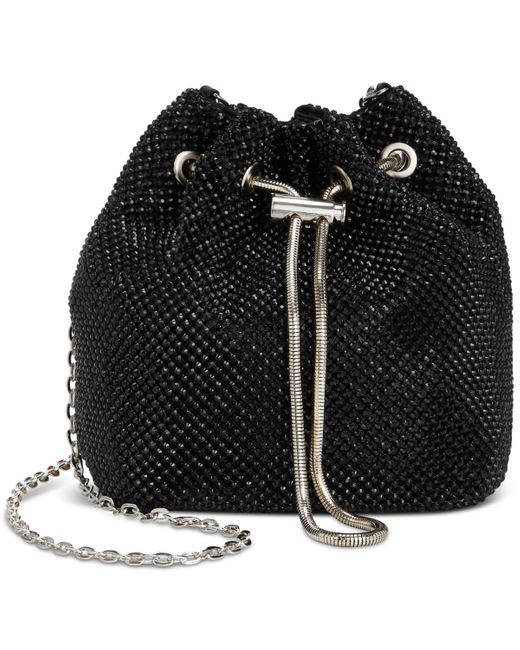 INC International Concepts Black Mini Drawstring Diamond Mesh Bucket Bag