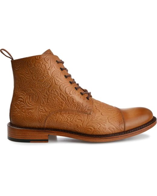 Taft Brown Paris Floral Embossed Leather Dress Boots for men