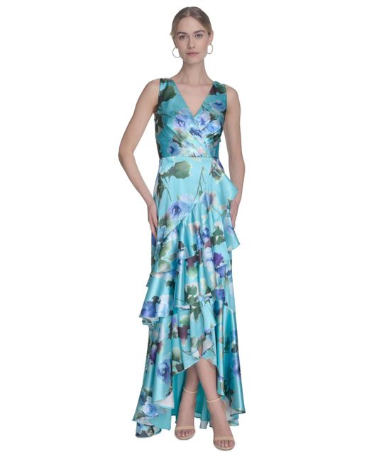 Eliza J Floral Applique Gown Beigewhite 1