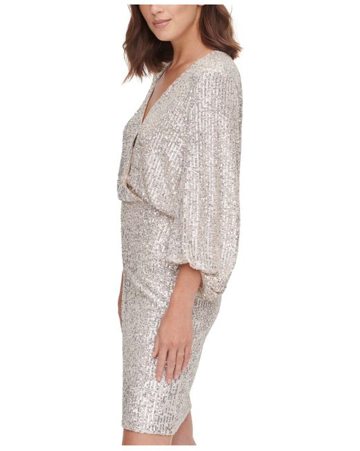 Synthetic Sequined Blouson Shift Dress 