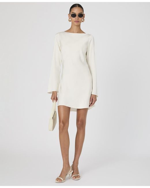 French Connection White Ennis Satin Long Sleeve Mini Dress