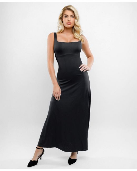 Popilush Women's Black Shapewear Sleeveless Square Neck Houglass A-line Maxi Dress Popilush Women's Black Shapewear Sleeveless Square Neck Houglass A-line Maxi Dress