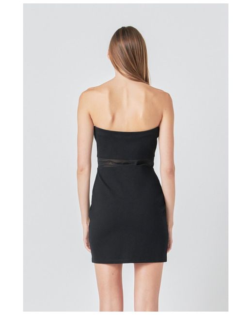 Grey Lab Black Strapless Mesh Mini Dress