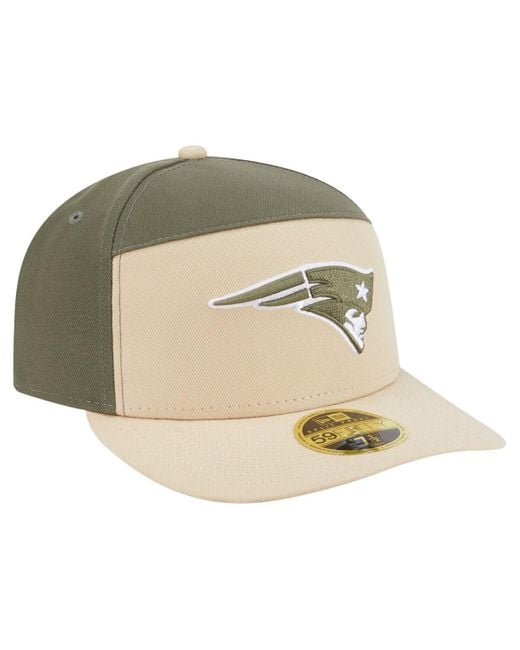 KTZ Natural Â Light Beige/olive New England Patriots Two-tone Color Pack Split Panel 59fifty Fitted Hat for men