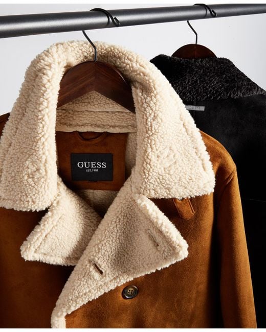 Guess Black Faux-shearling Overcoat for men