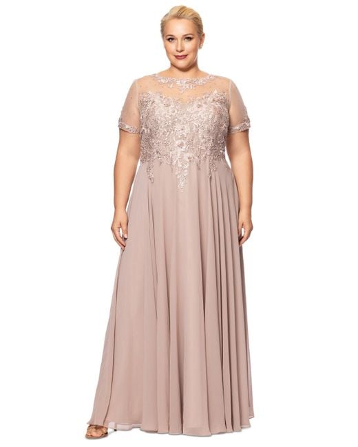 Xscape Pink Plus Size Beaded Chiffon Gown