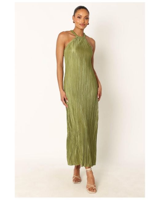 Petal & Pup Melody Plisse Halter Maxi Dress in Green | Lyst