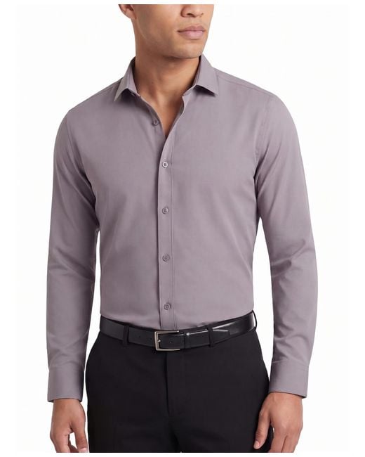 Tom Baine Blue Performance Stretch Solid Button Down Shirt for men