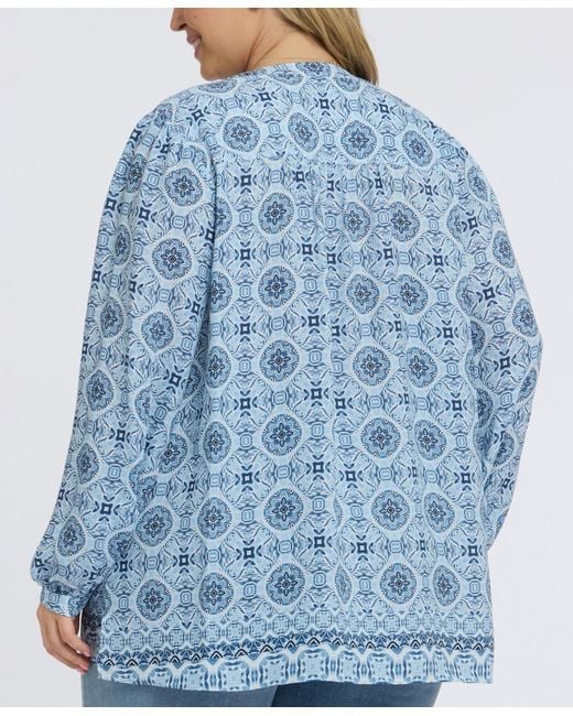 NYDJ Blue Plus Size Trinity Split Neck Top