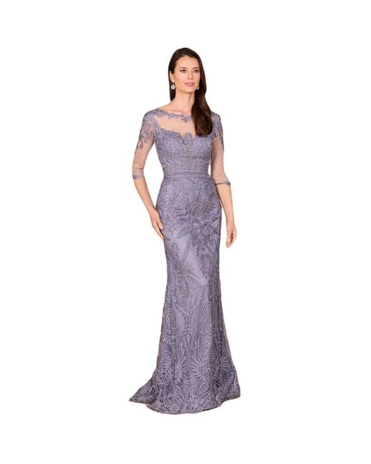 Lara Women's Purple Detachable Half Sleeve Lace Sheath Gown