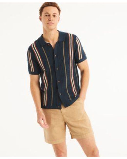 Lucky Brand Multicolor Short Sleeve Striped Button Down Sweater Shirt 7 Linen Pull On Shorts for men