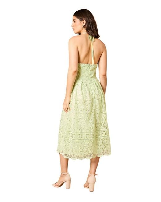 Oasis Green Lace Detail Halterneck Midi Dress