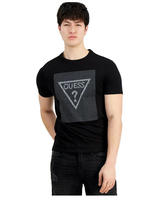 Guess Black Stitch Triangle Logo Short-sleeve Crewneck T-shirt for men