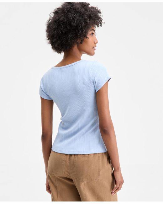 On 34th White Ribbed Scoop-neck Tee