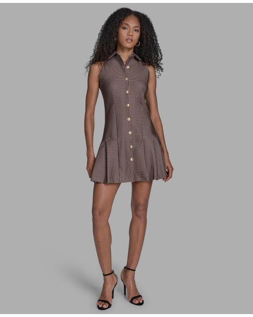 BCBGMAXAZRIA Sleeveless Fit And Flare Collared Neck Dress in Brown | Lyst BCBGMAXAZRIA Sleeveless Fit And Flare Collared Neck Dress in Brown | Lyst