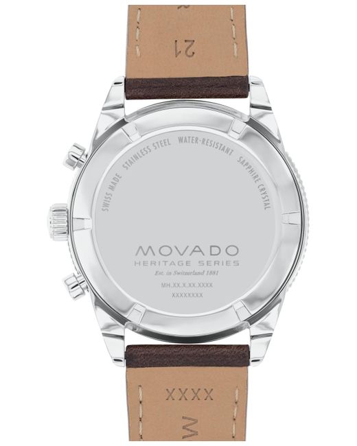 Movado Black Swiss Chronograph Calendoplan S Cognac Leather Strap Watch 42mm for men