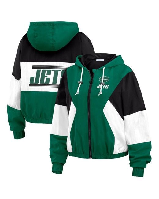 WEAR by Erin Andrews Green New York Jets Color Block Full-zip Windbreaker Jacket