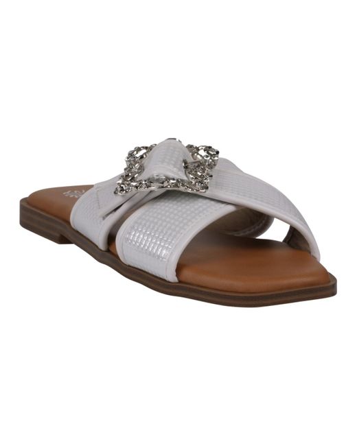 Gc Shoes Gray Ivy Embellished Buckle Slide Flat Sandals
