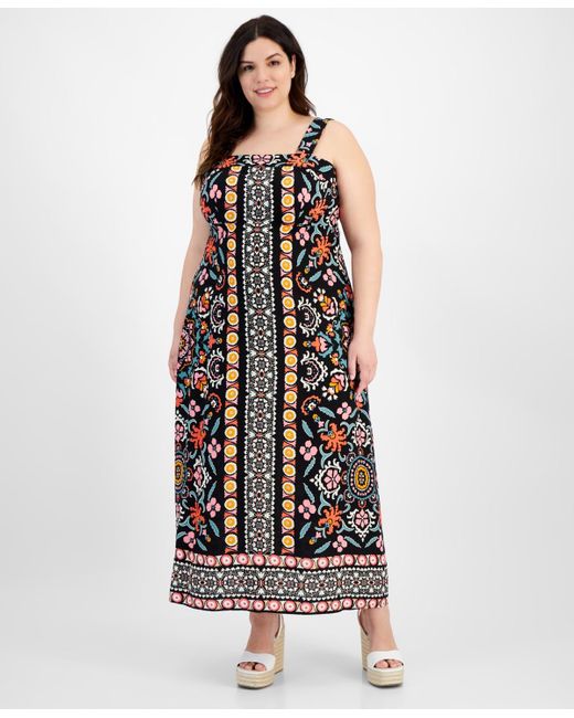 Vince Camuto White Plus Size Thick Strap Printed Maxi Dress
