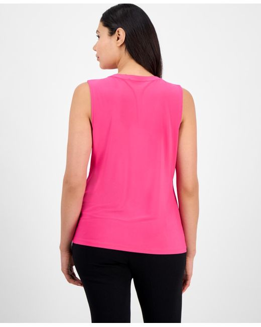 Kasper Pink Box-pleat Keyhole Solid Top