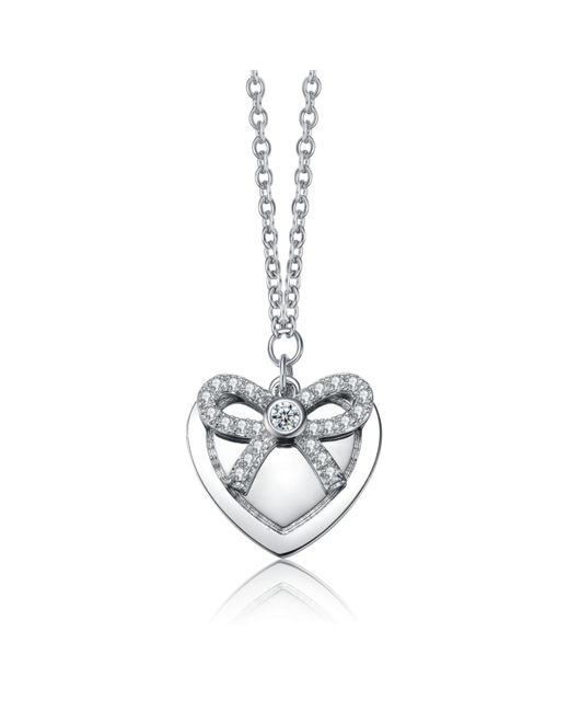 Rachel Glauber Chic White Gold Plated Tie Ribbon On Heart Shaped Pendant