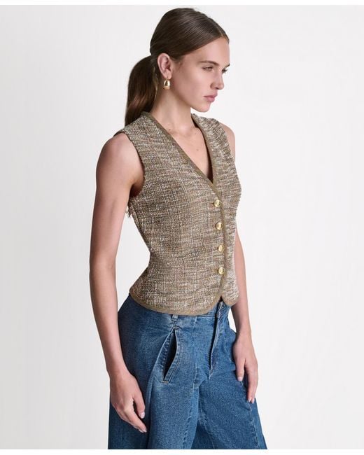 BCBGMAXAZRIA Blue V-neck Button-front Vest