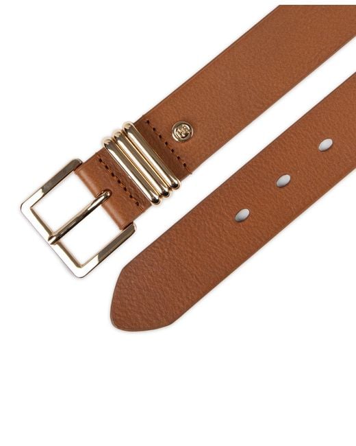 Tommy Hilfiger Brown Triple-metal Strap Keeper Casual Leather Belt