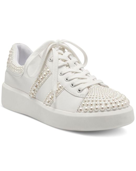 INC International Concepts White Alleni Imitation Pearl Sneakers, Created For Macy's