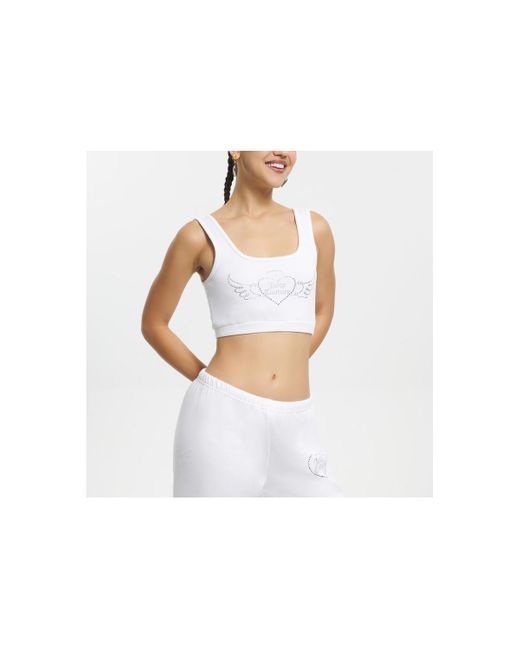 Juicy Couture White V-day Fleece Cropped Tank With Hotfix