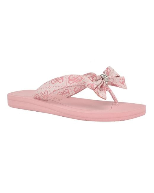 Guess Pink Tuta Low Embellished Bow Molded Flip Flops