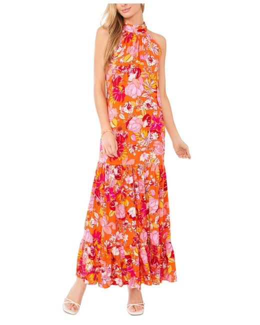 Msk Floral-print Tiered Maxi Dress
